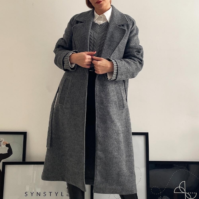 تصویر  پالتو زنانه بلند فوتر طوسی میلانو (Milano)  برند سین استایل | SYN STYLE