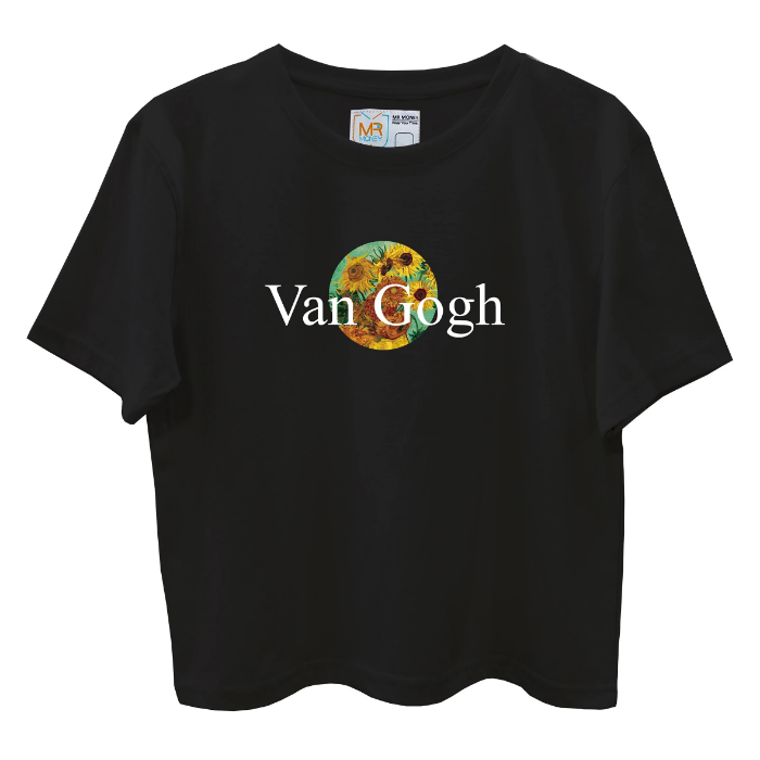 تصویر  تیشرت کراپ زنانه یقه گرد برند مسترمانی | MR.MONEY مدل گل آفتاب گردان Van Gogh