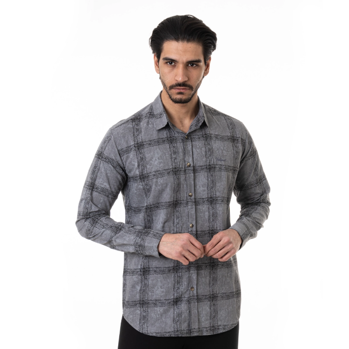 تصویر  پیراهن چهارخانه والیانت استایل | VALIANT  STYLE آستین بلند طوسی مشکی