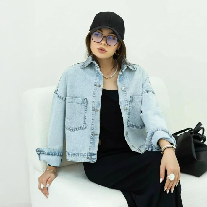 تصویر  کت جین زاپدار زنانه نیم‌تنه