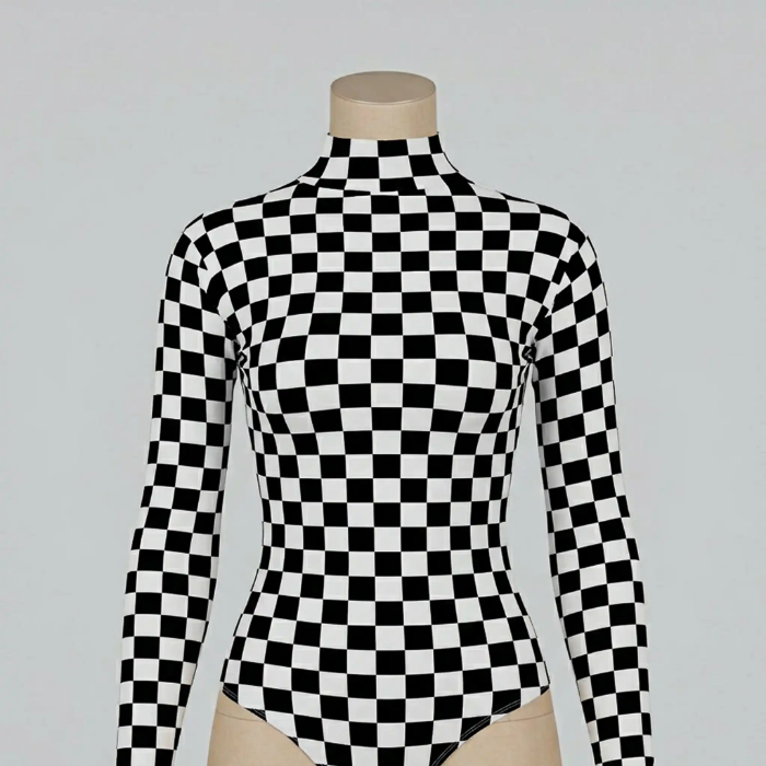 تصویر  بادی آستین بلند زنانه پپا مدل شطرنجی | peppa ♟